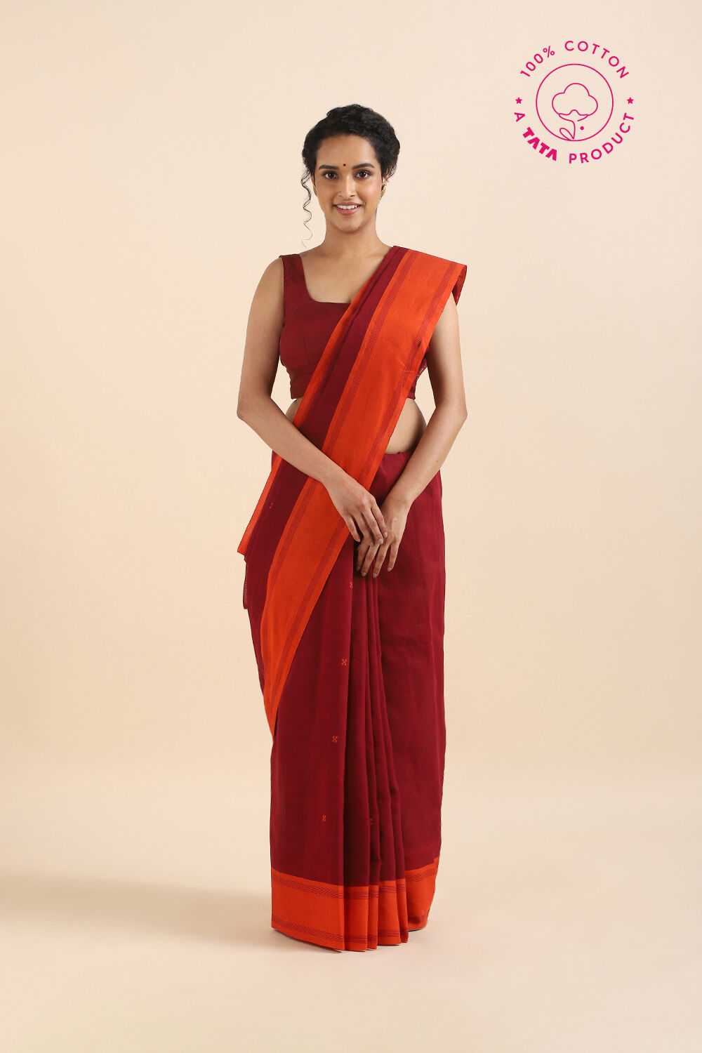Dark Red Pure Cotton South Saree image number null