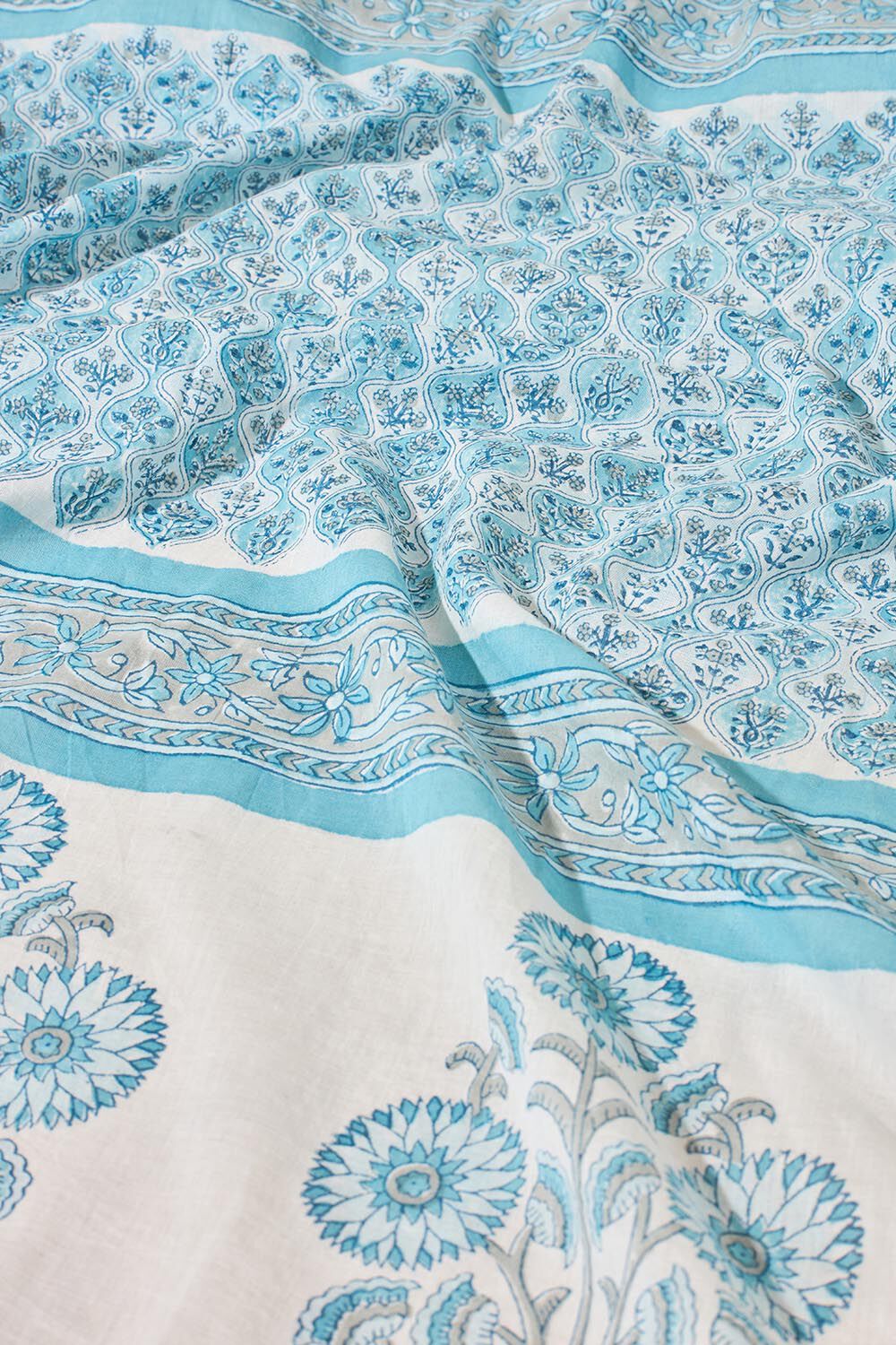 Light Blue Rajasthan Block Printed Pure Cotton Saree image number null