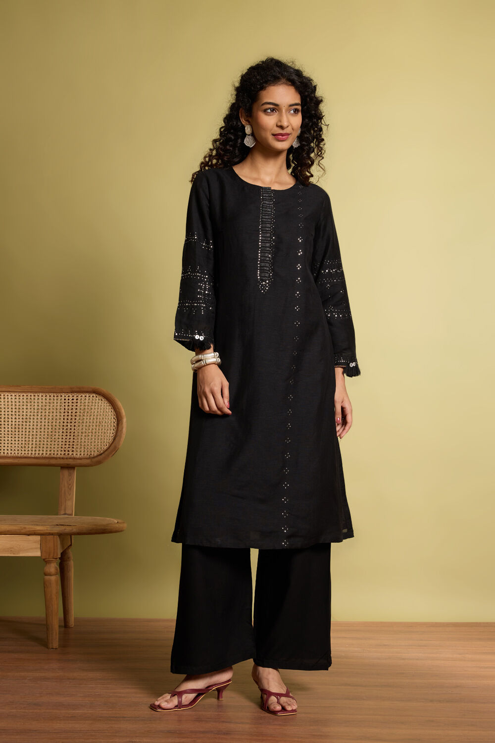 Black Viscose Mukaish Embroidery Kurta image number null