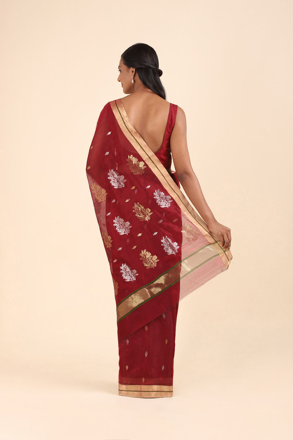Red Pure Silk Cotton Chanderi Saree image number null