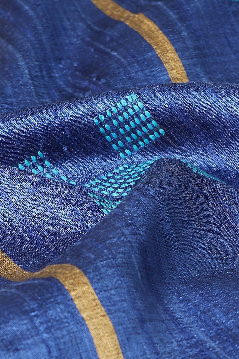Dark Blue Pure Tussar Silk Bhagalpuri Saree image number null