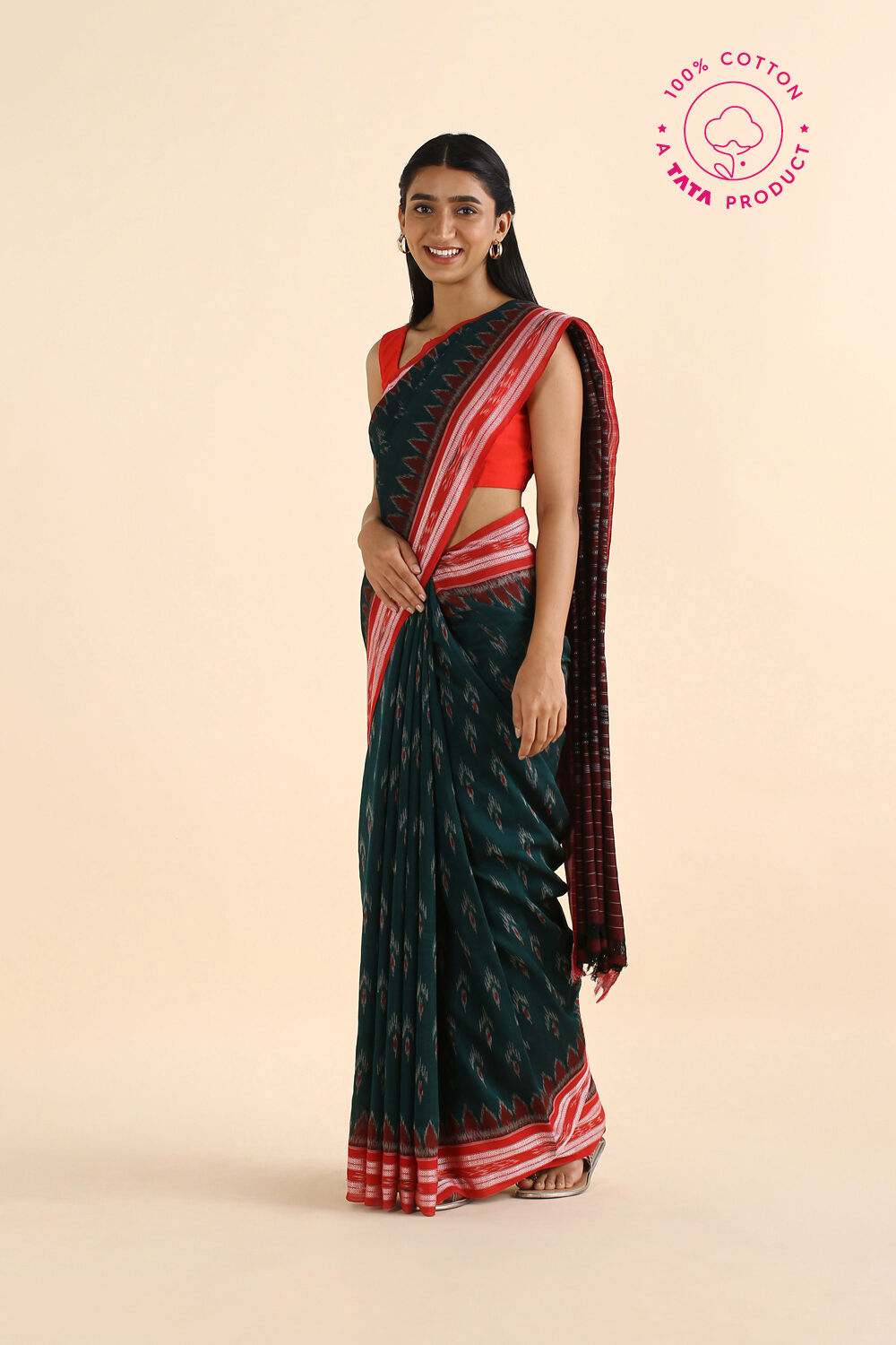 Green Pure Cotton Odissa Ikat Saree image number null