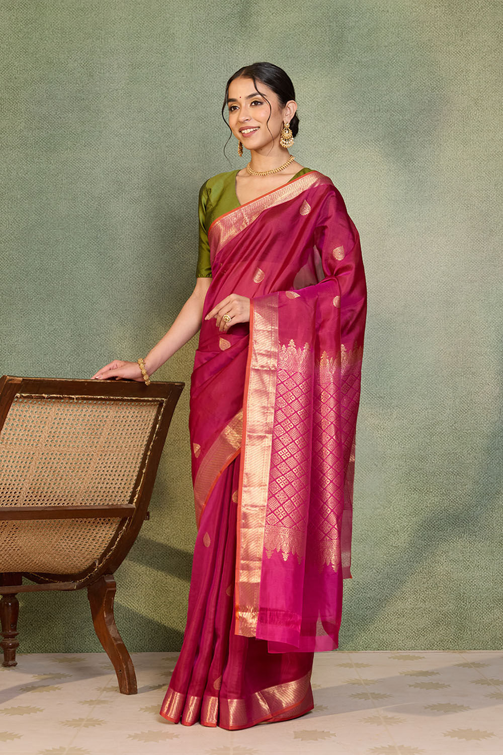 Dark Pink Woven Apsara Silk Viscose Saree image number null