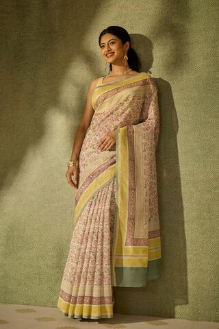 Pink Rajasthan Pure Silk Cotton Printed Sanganeri Saree thumbnail image number null
