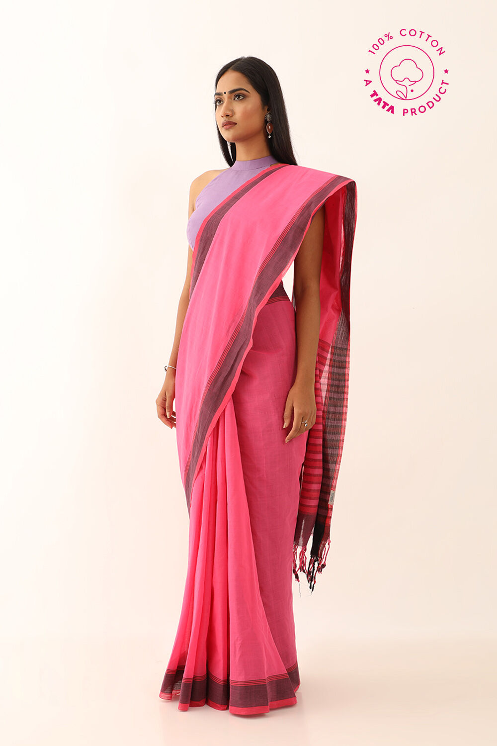 Pink Pure Cotton Woven Mangalgiri Saree image number null