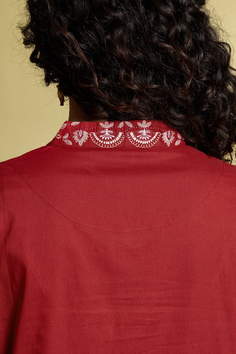 Red Embroidered Pure Cotton Kurta image number null