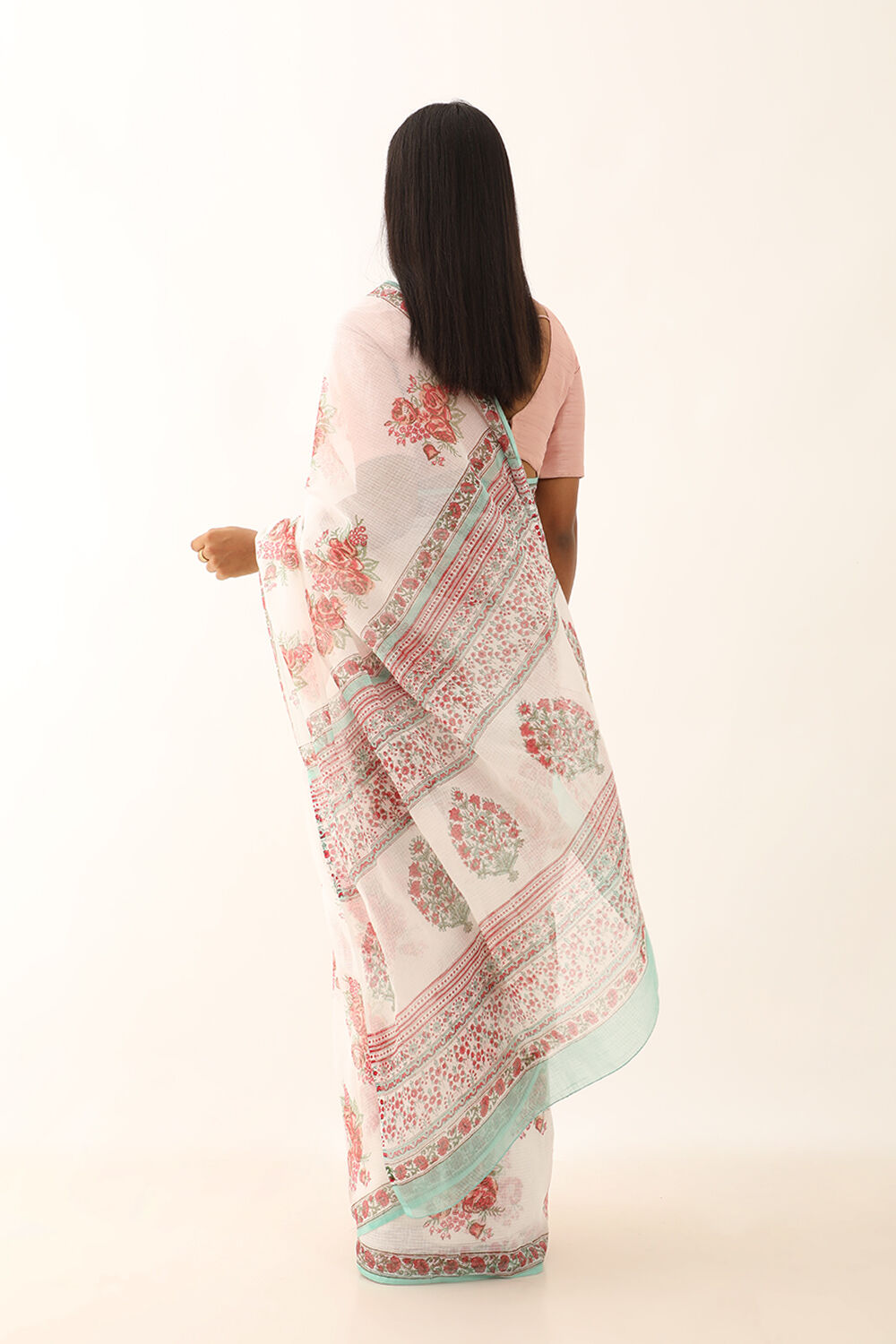 Off White Pure Kota Bagru Block Printed Saree image number null