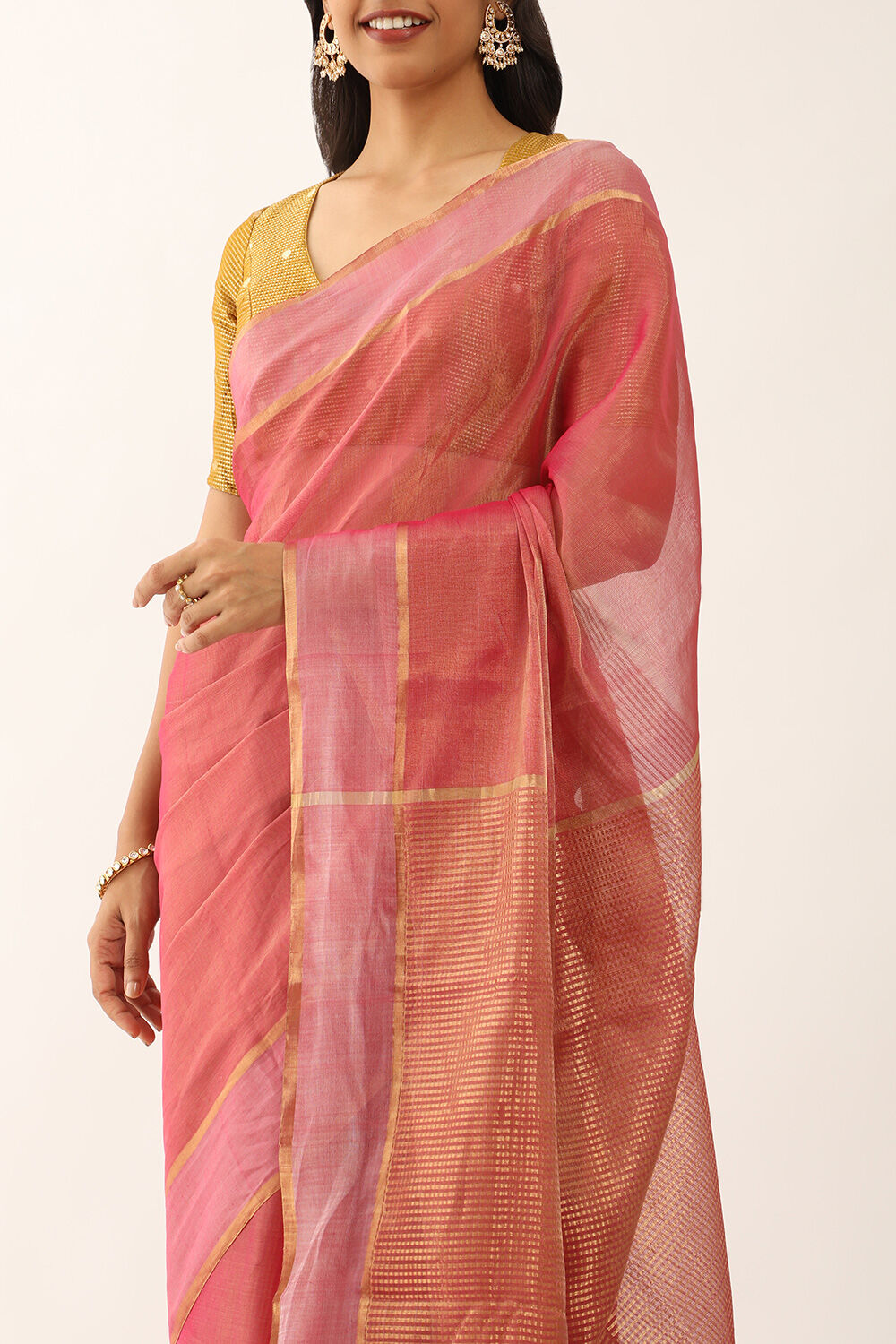 Pink Woven Pure Tissue Cotton Chanderi Saree image number null
