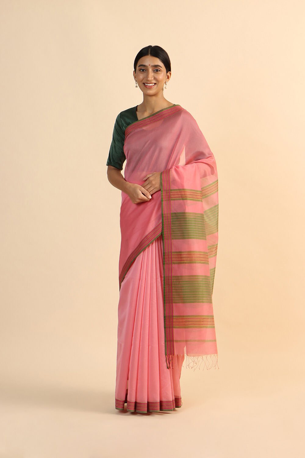 Pink Pure Silk Cotton Maheshwari Saree image number null