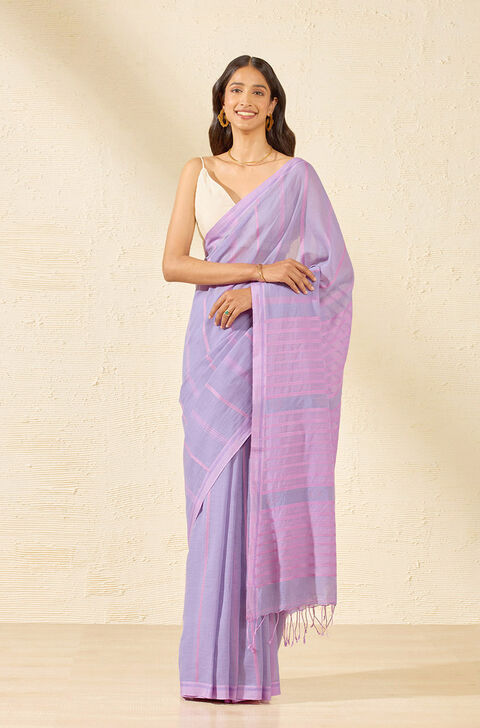 Violet Bengal Pure Cotton Jamdani Saree
