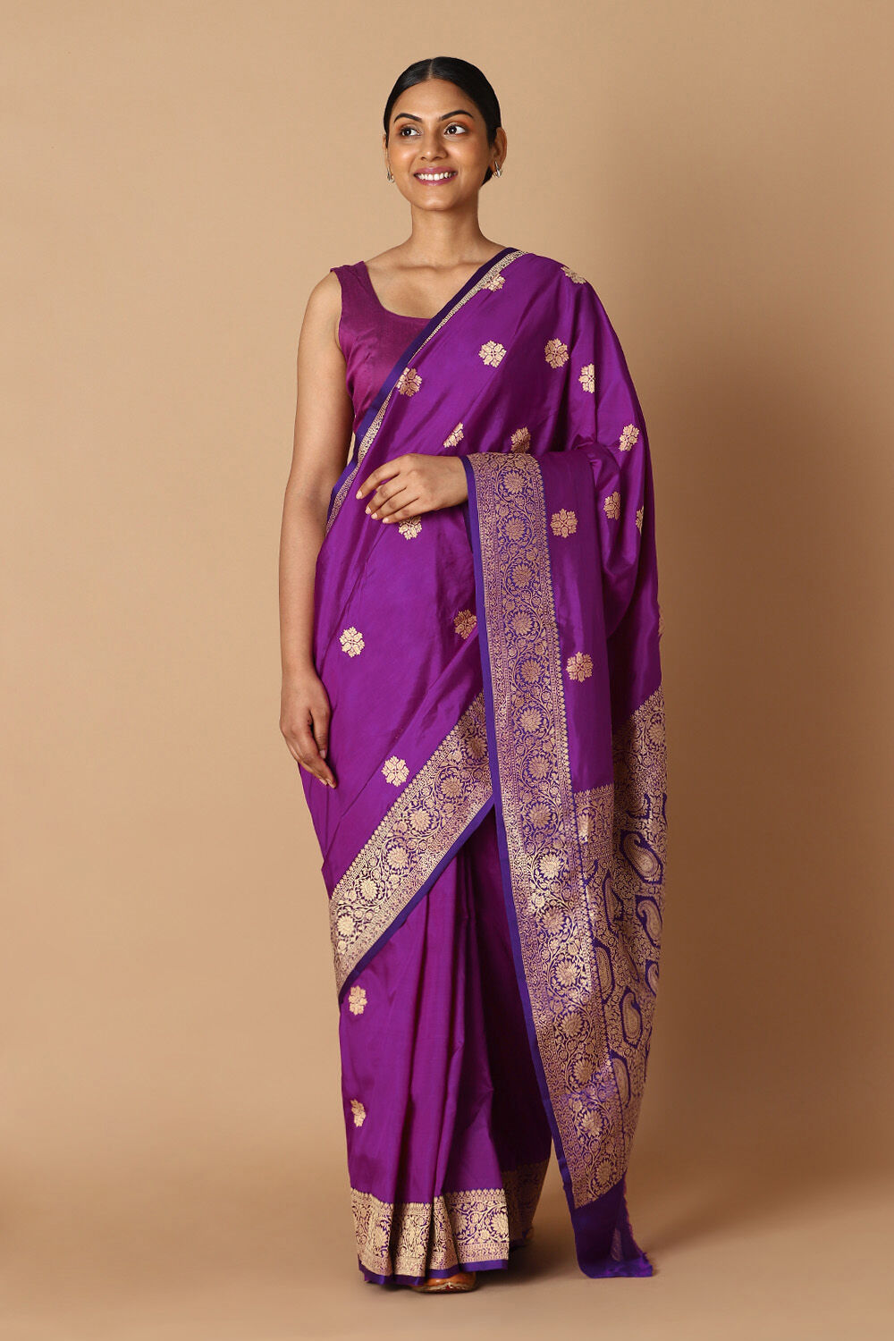 Violet Pure Silk Banarasi Saree image number null