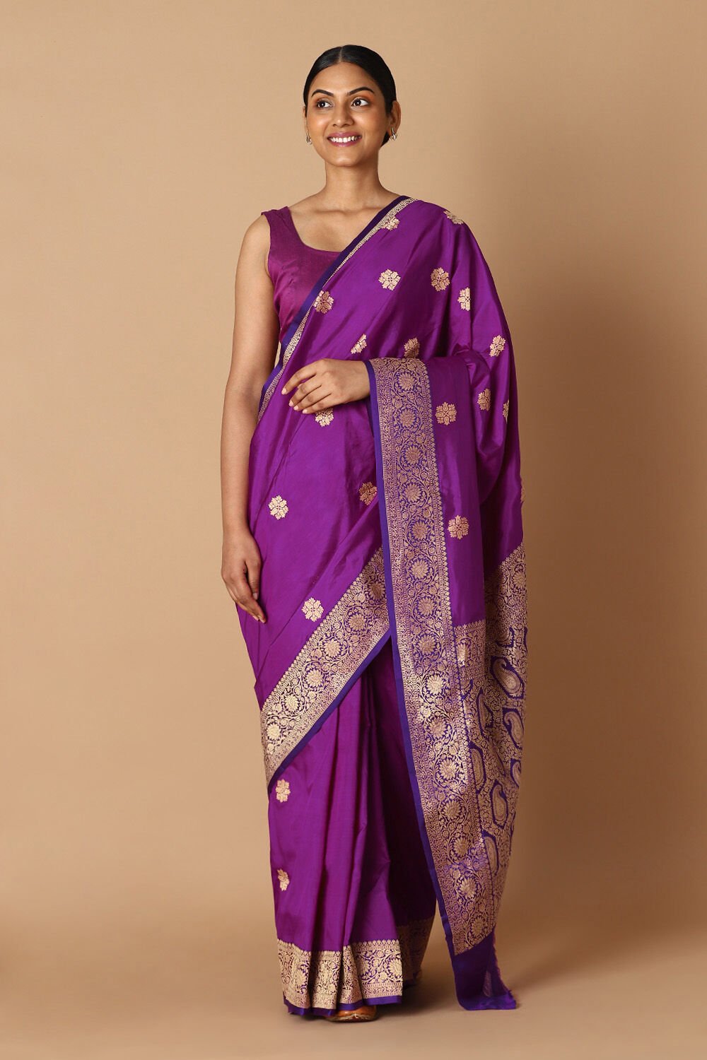 Violet Pure Silk Banarasi Saree image number null