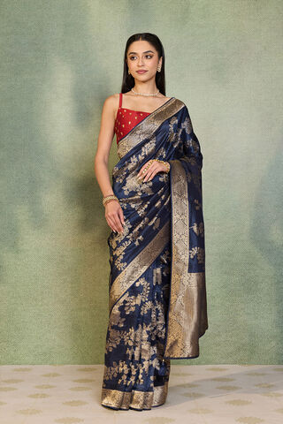 Dark Blue Woven Design Viscose Saree thumbnail image number null