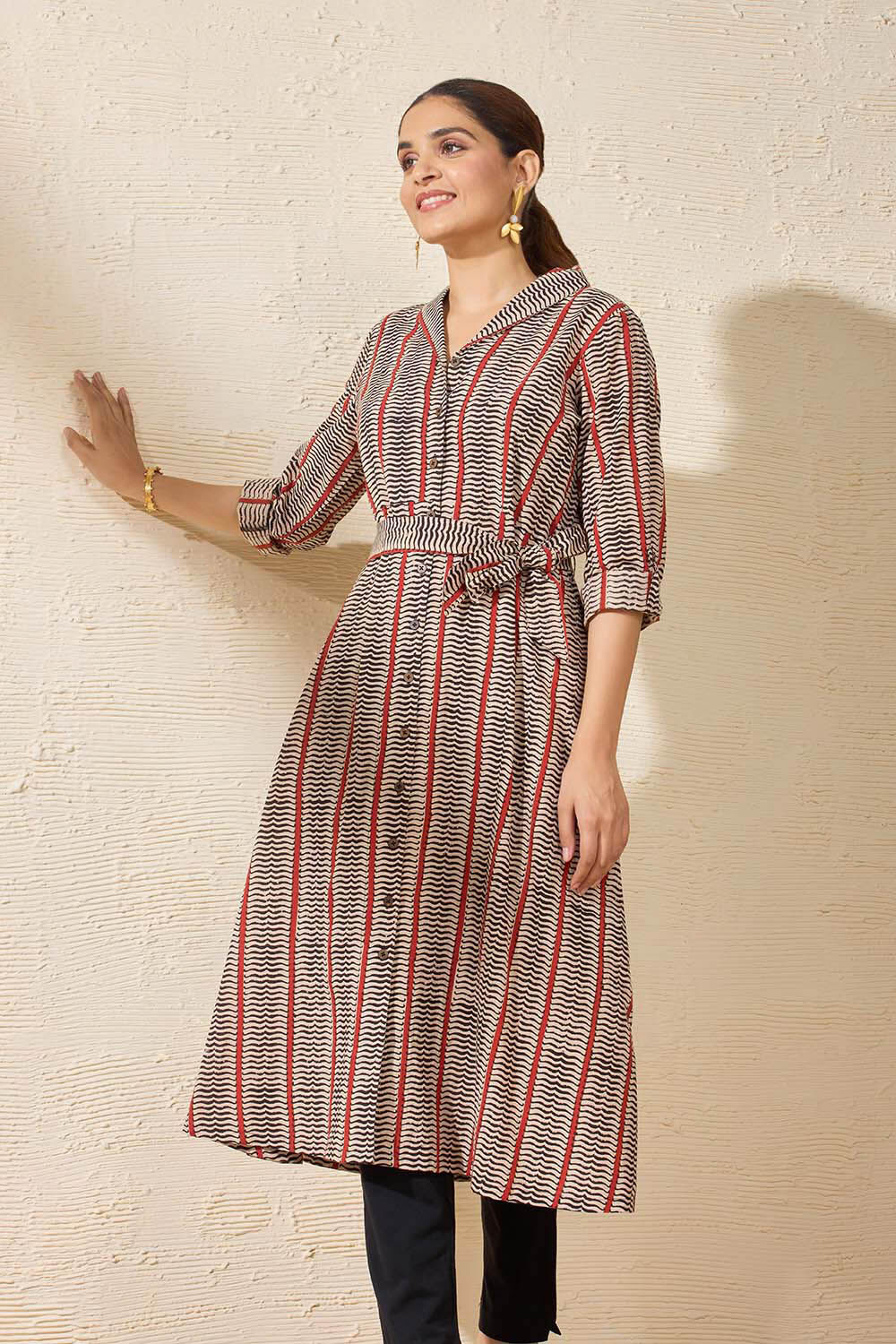 Beige Pure Cotton Printed Sanganeri Kurta image number null