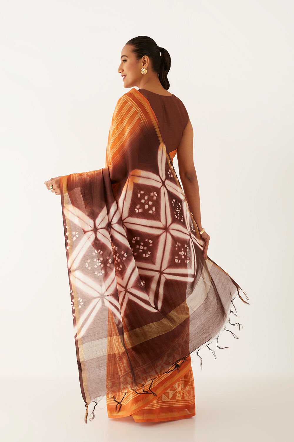 Orange Pure Silk Cotton Shibori Saree image number null