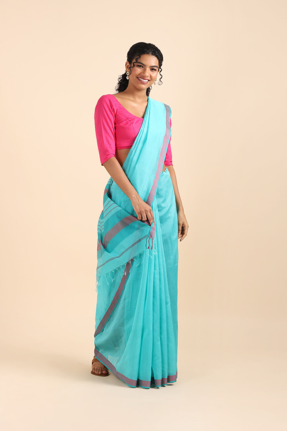 Light Blue Pure Silk Cotton Maheswari Saree image number null