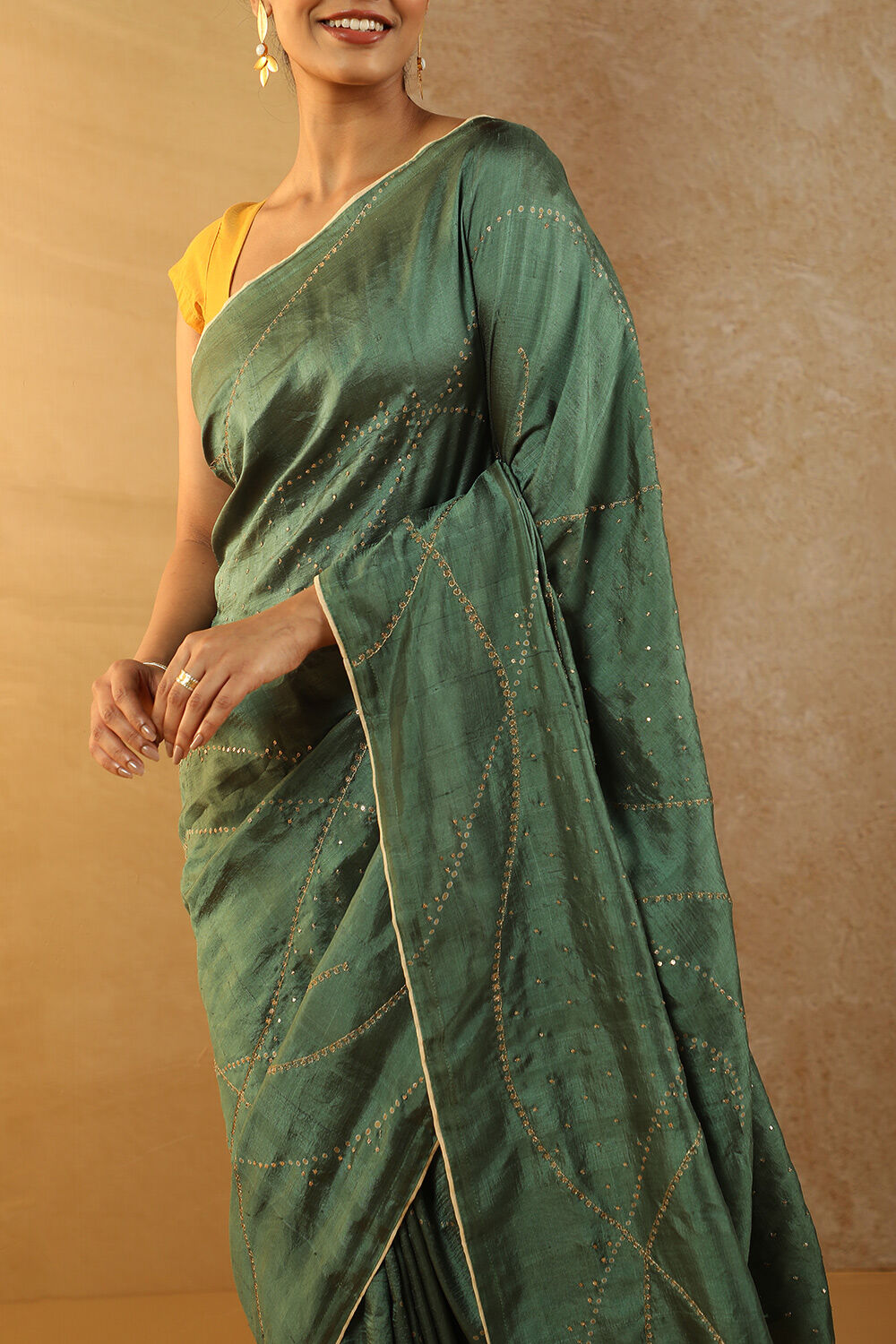 Green Pure Silk Hand Painted Saree image number null