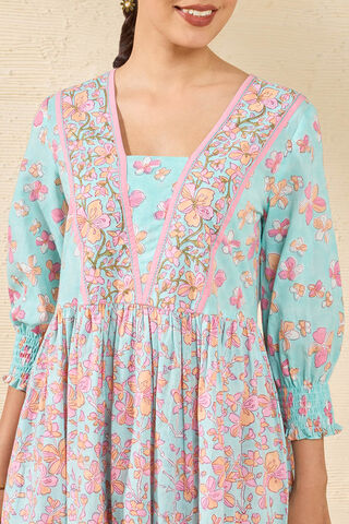 Light Blue Pure Cotton Printed Sanganeri Dress thumbnail image number null
