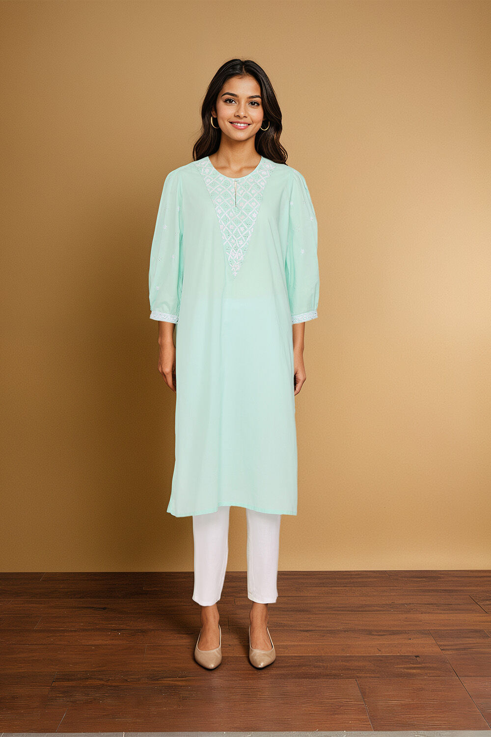 Light Blue Pure Cotton Chikankari Kurta image number null