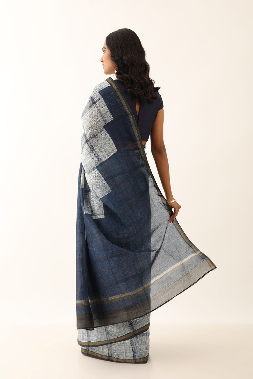 Light Blue Pure Silk Cotton Block Printed Saree image number null