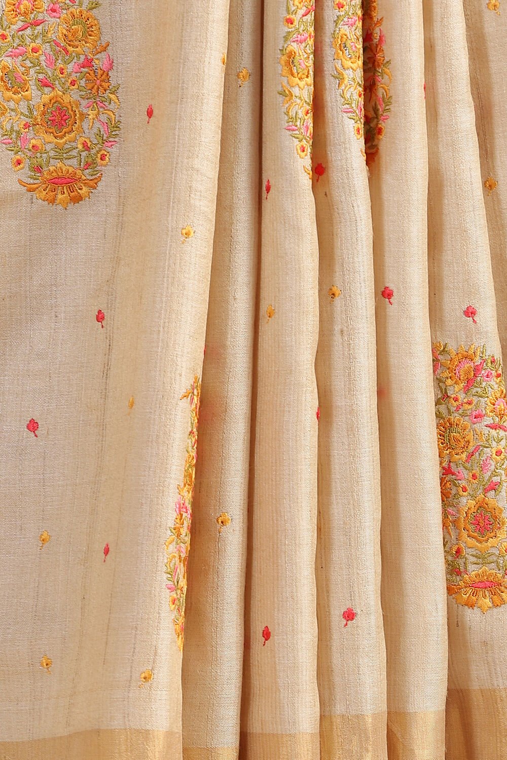 Off White Embroidered Pure Tussar Saree image number null