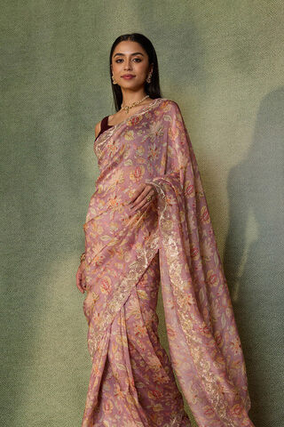 Light Violet Embroidered Pure Viscose Saree image number