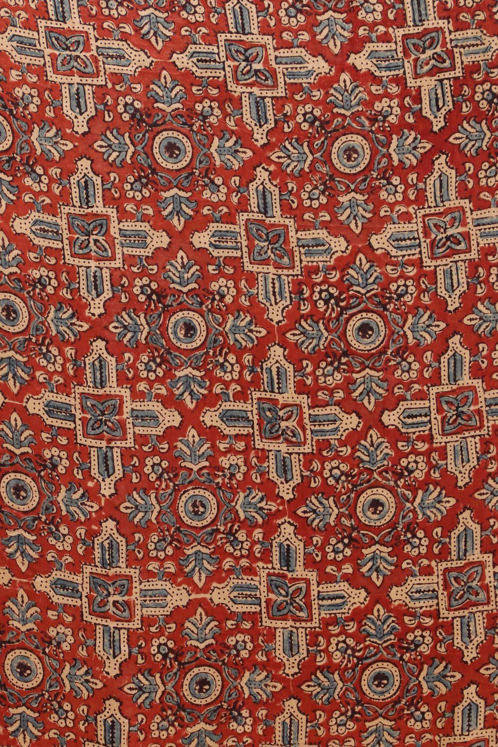 Red Gujarat Pure Silk Ajrakh Block Print Saree image number null