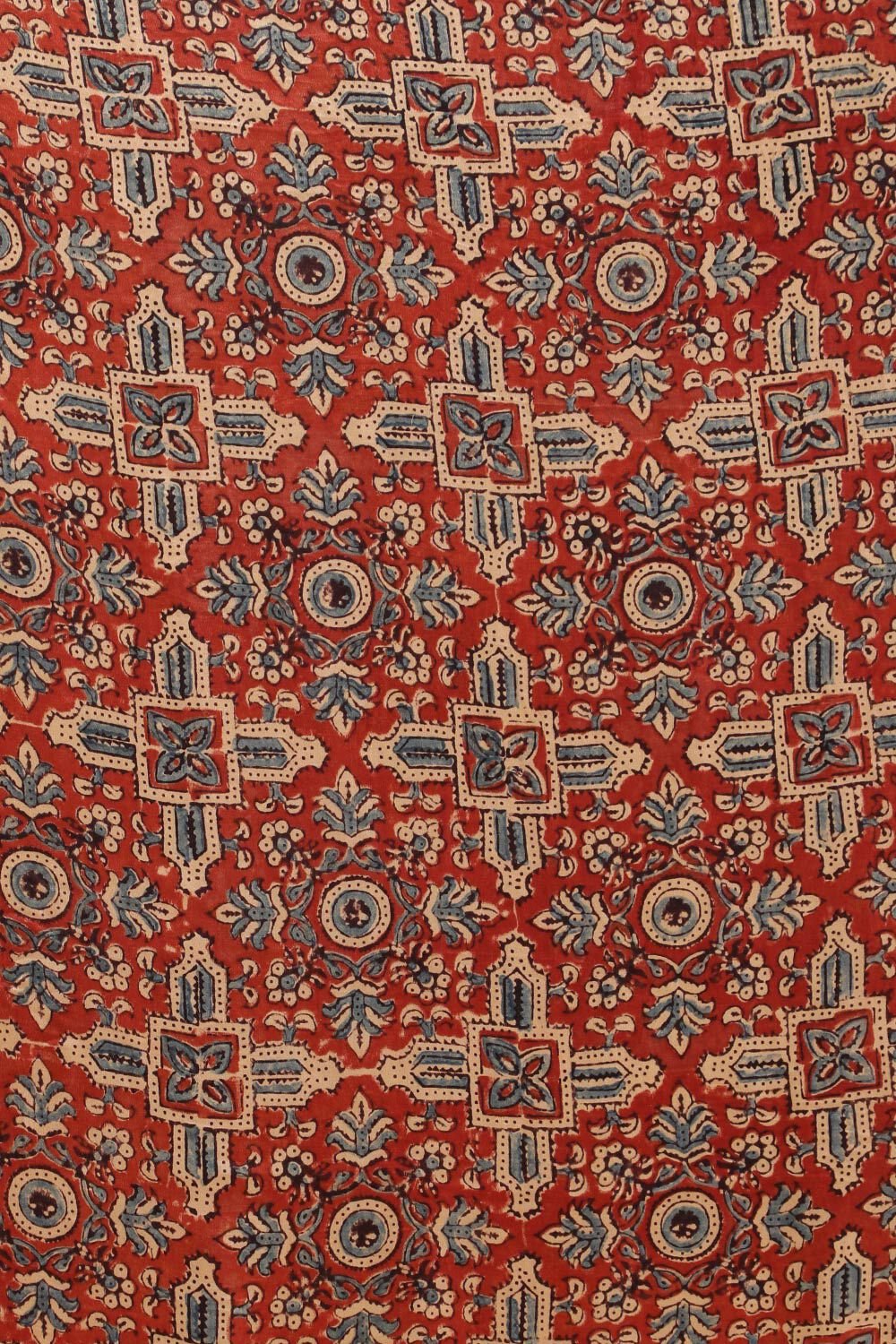 Red Gujarat Pure Silk Ajrakh Block Print Saree image number null