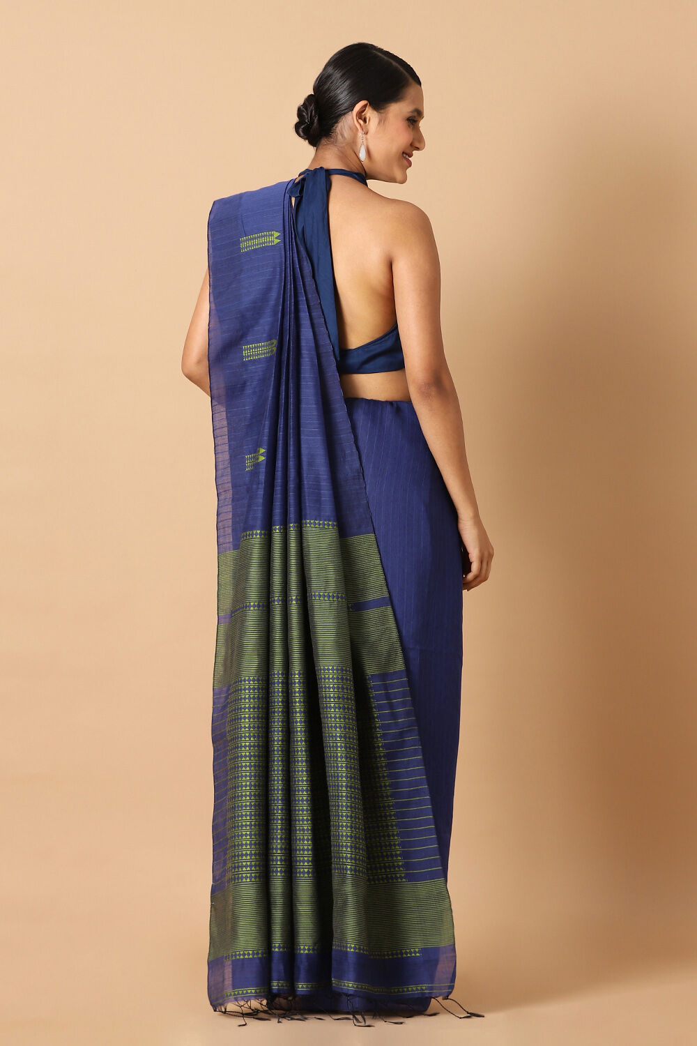 Dark Blue Pure Silk Cotton Bengal Saree image number null