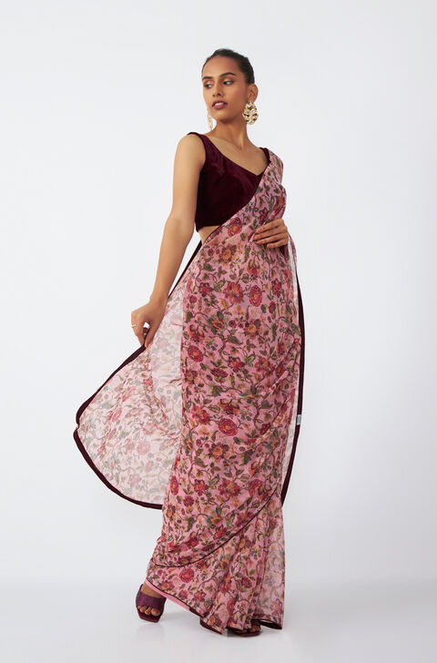 Pink Viscose Chiffon Digital Printed Saree