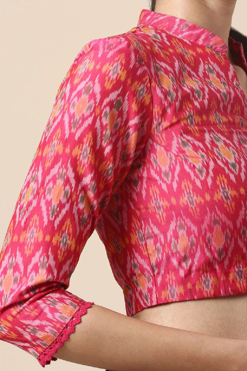 Pink Silk Cotton Ikat Blouse image number null