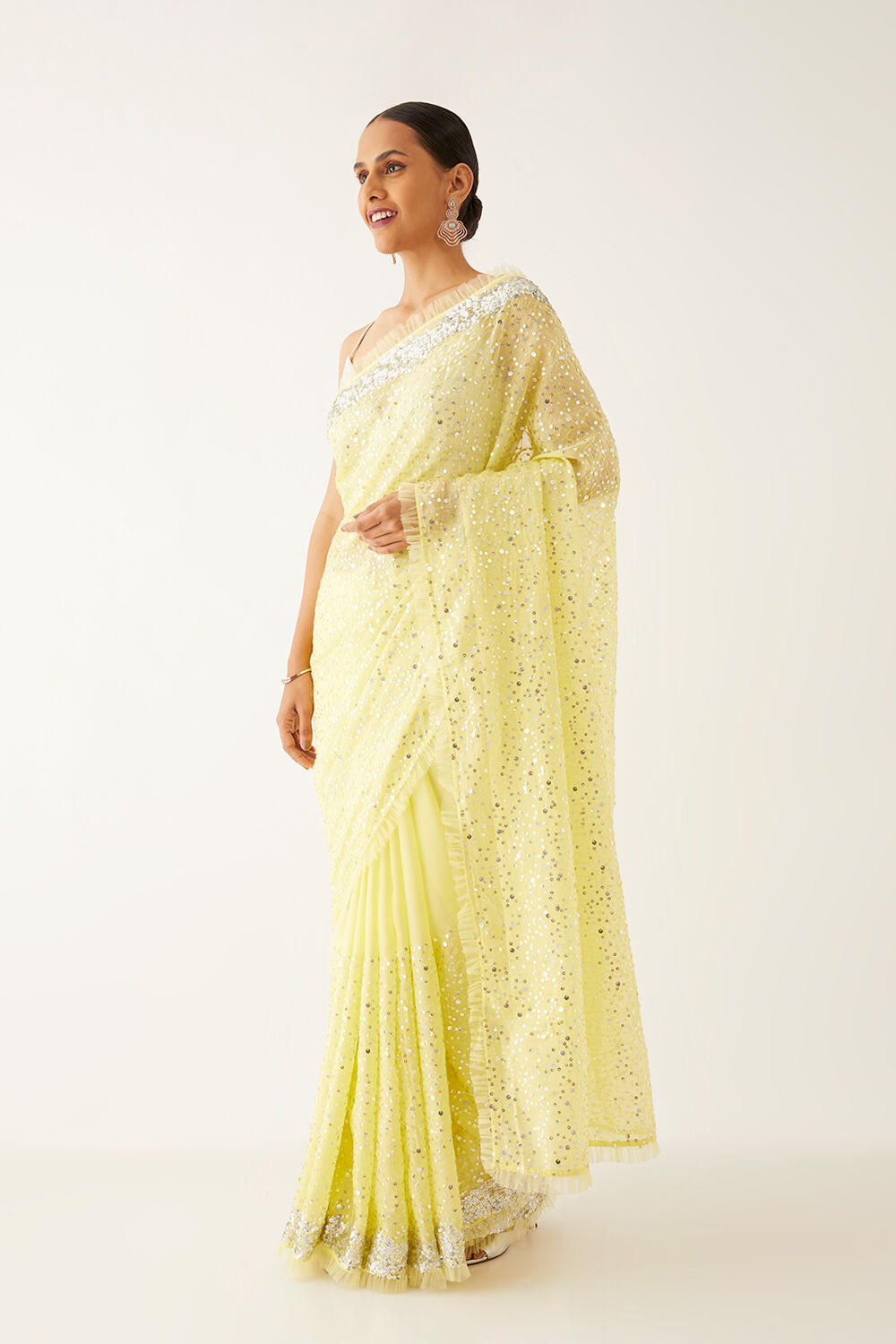 Light Yellow  Organza Viscose Embroidered Saree image number null