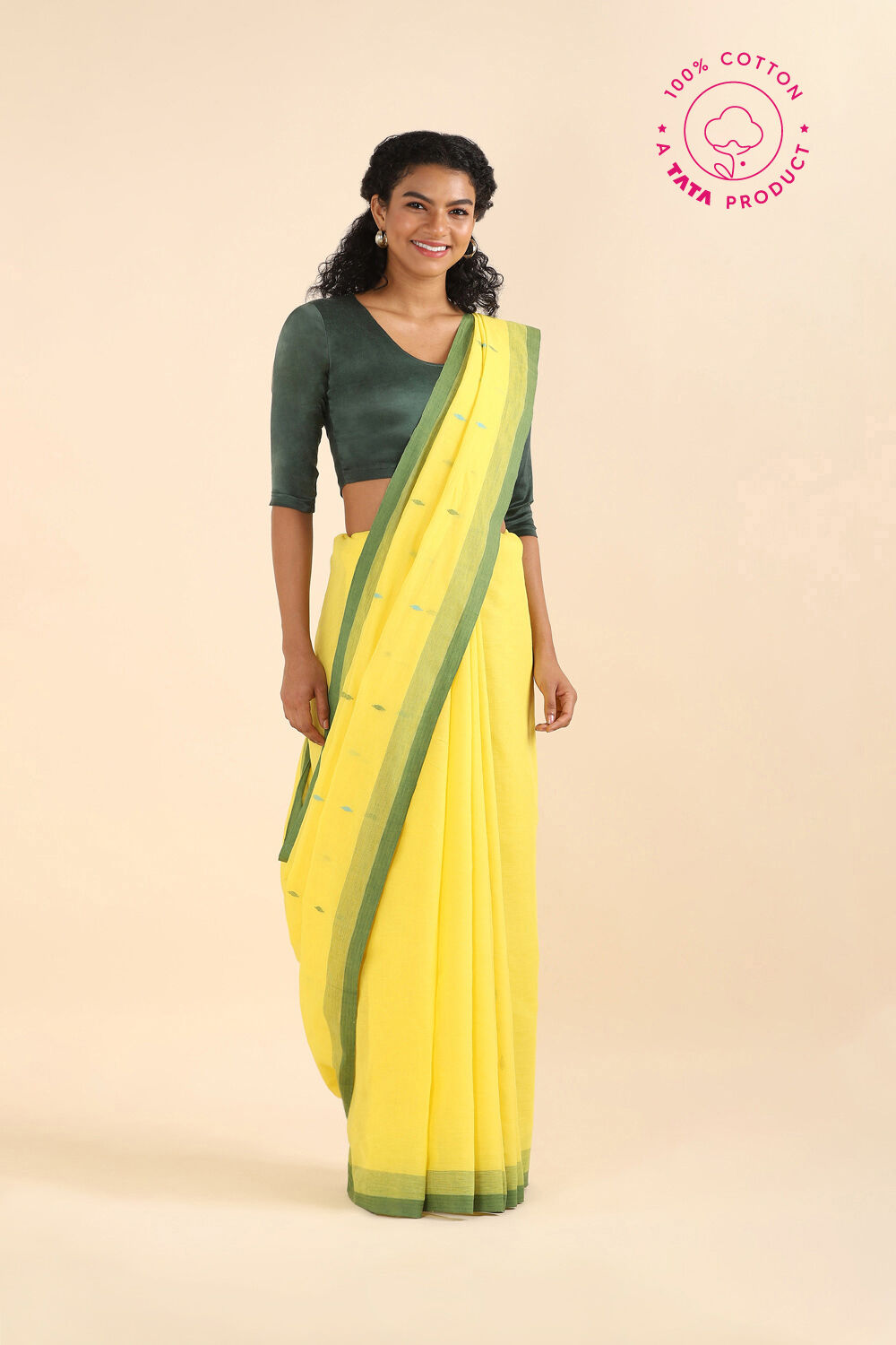Yellow Pure Cotton Jamdani Saree image number null