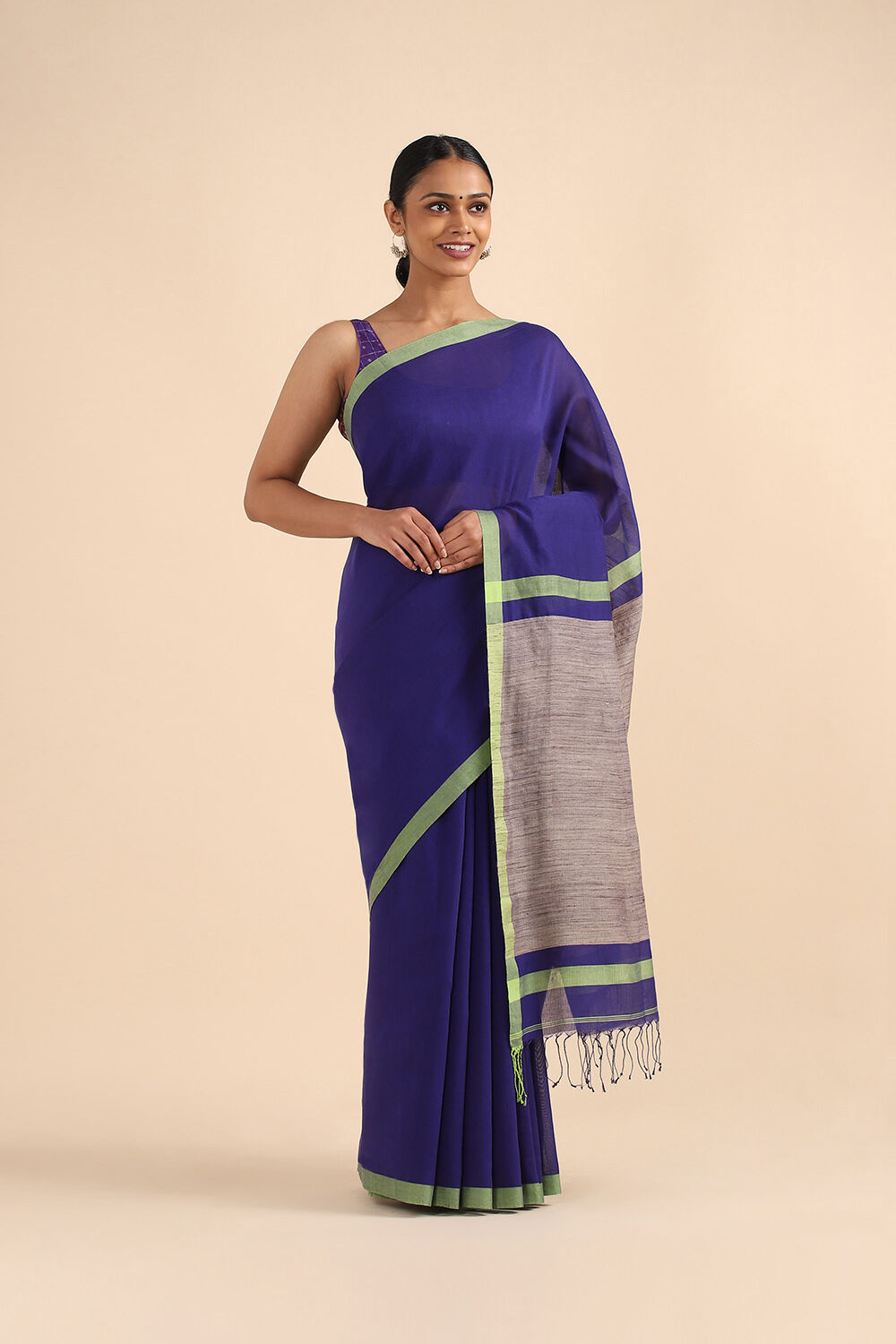 Blue Pure Silk Cotton Bengal Saree image number null