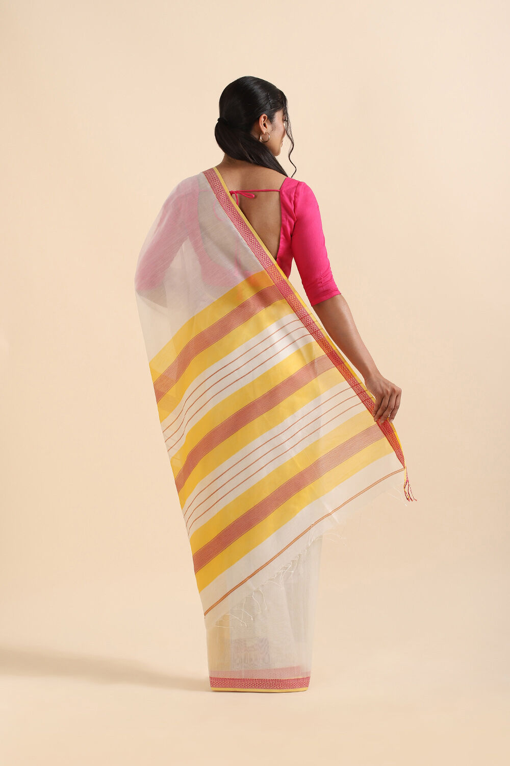 White Pure Silk Cotton Maheswari Saree image number null