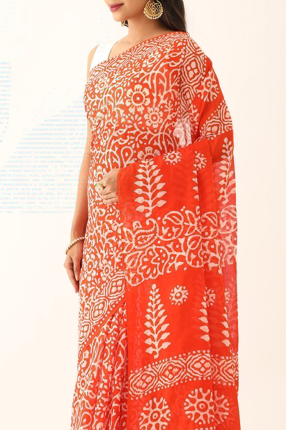 Orange Pure Cotton Batik Saree image number null