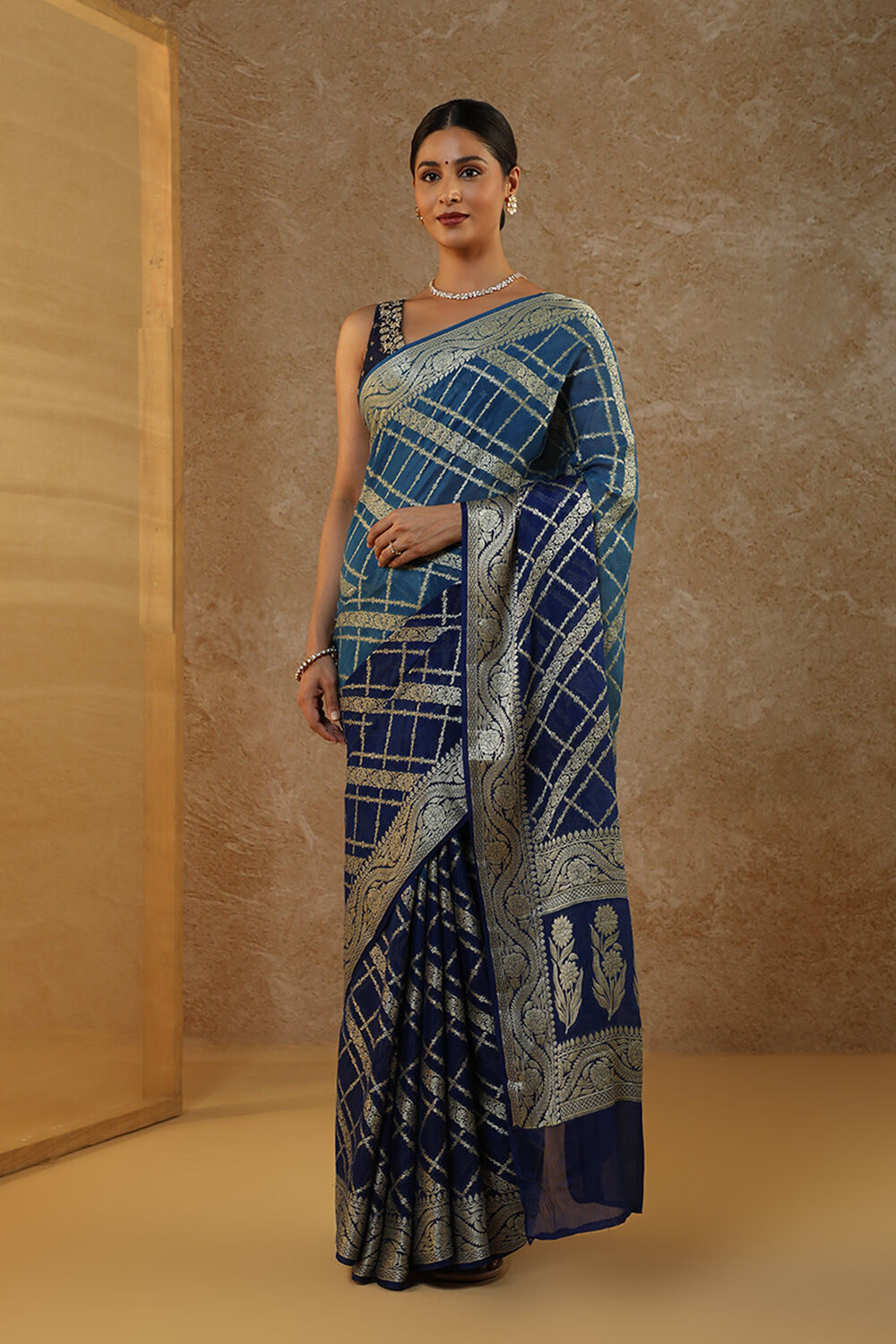 Blue Pure Silk Georgette Cutwork Banarasi Saree image number null