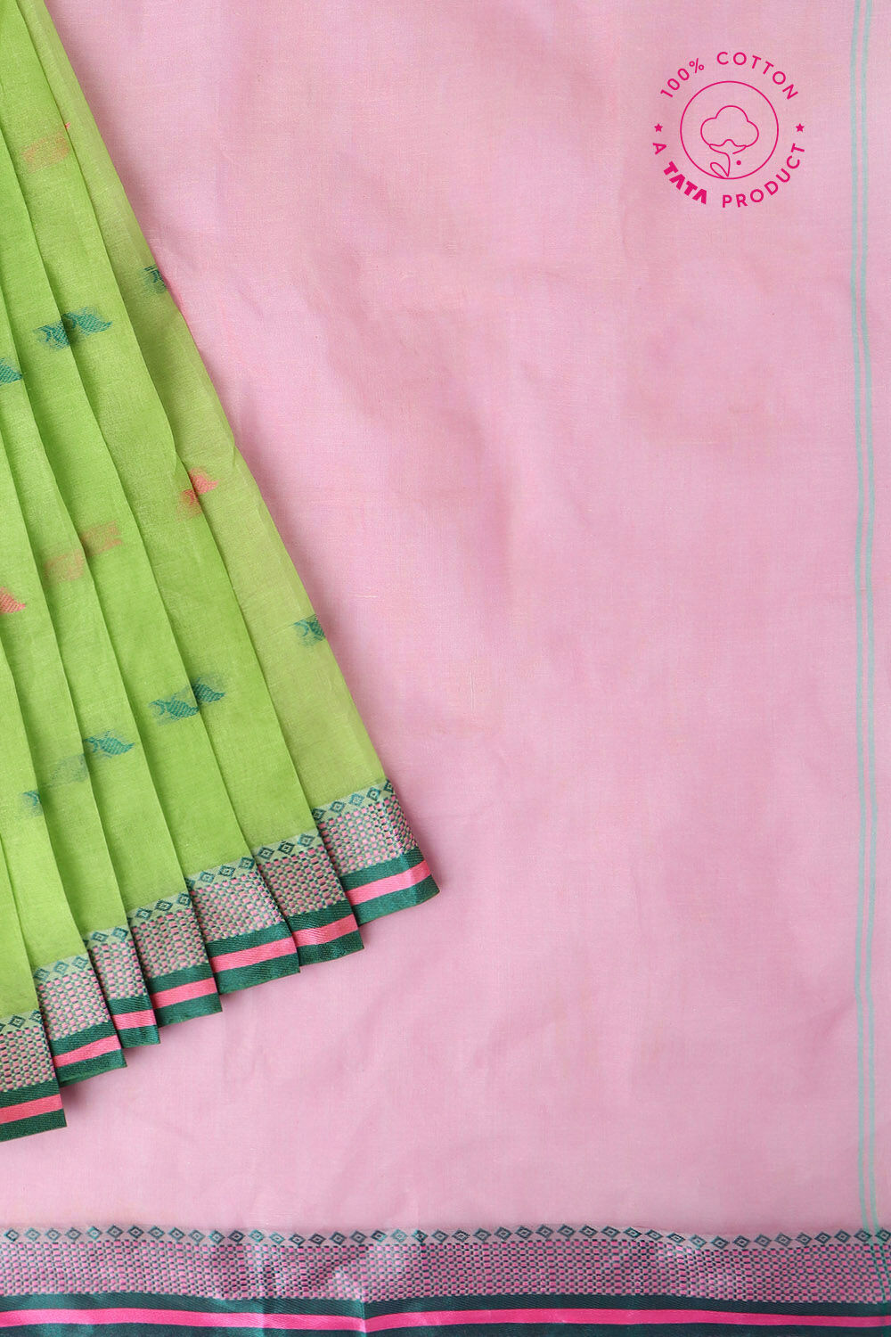 Light Green Pure Cotton Bengal Saree image number null