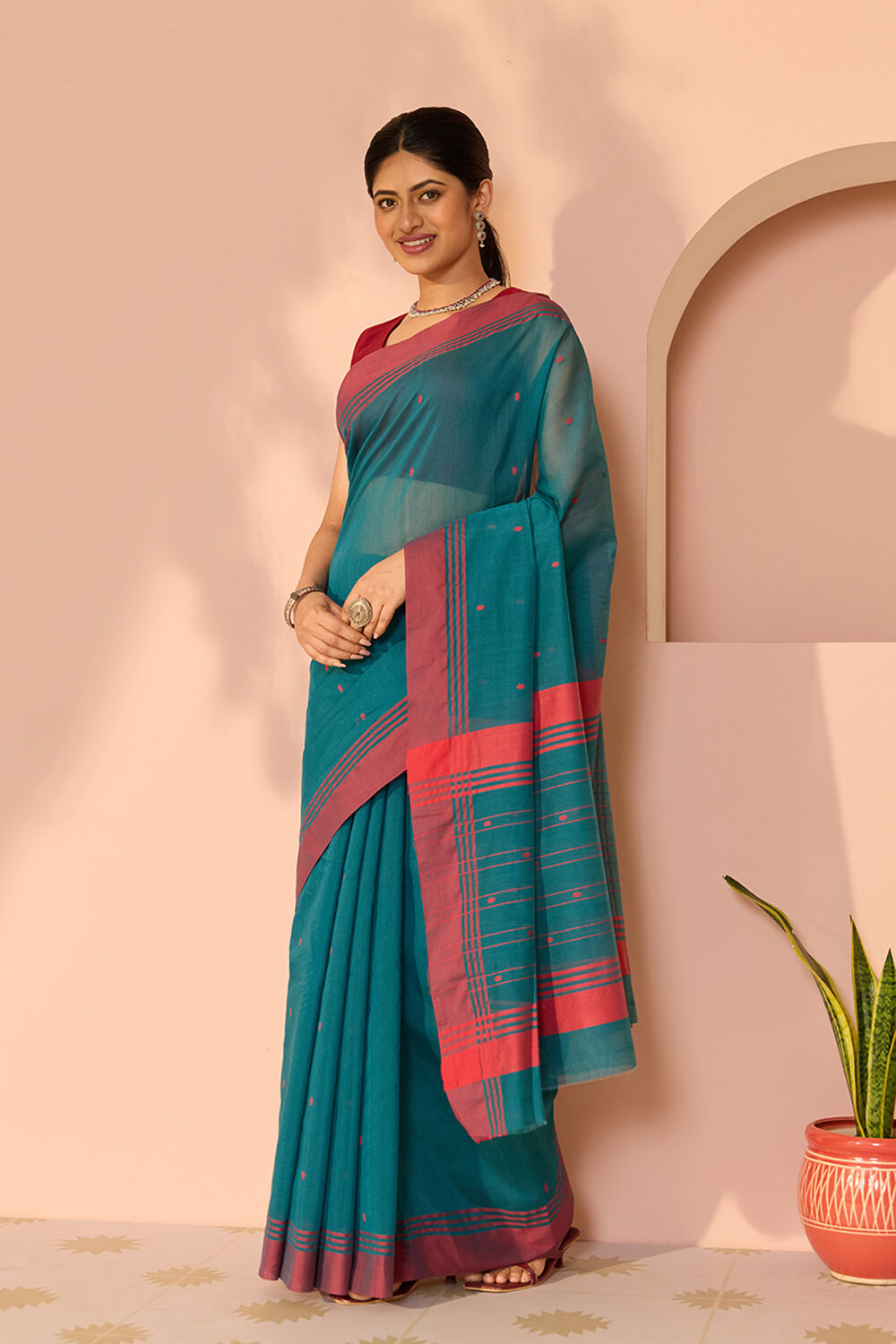 Blue Woven Pure Silk Cotton Chanderi Saree image number null
