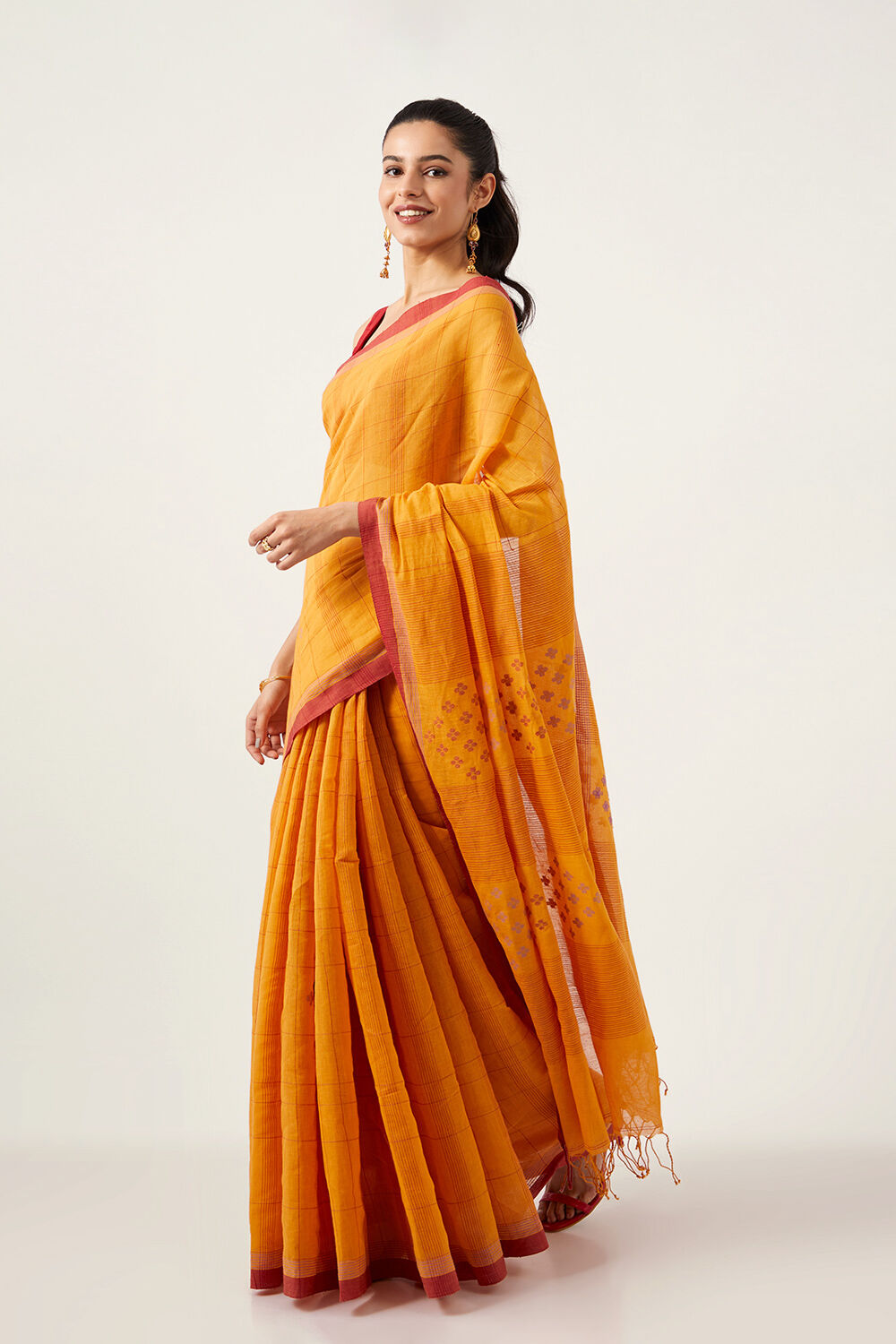 Yellow Pure Cotton Jamdani Saree image number null