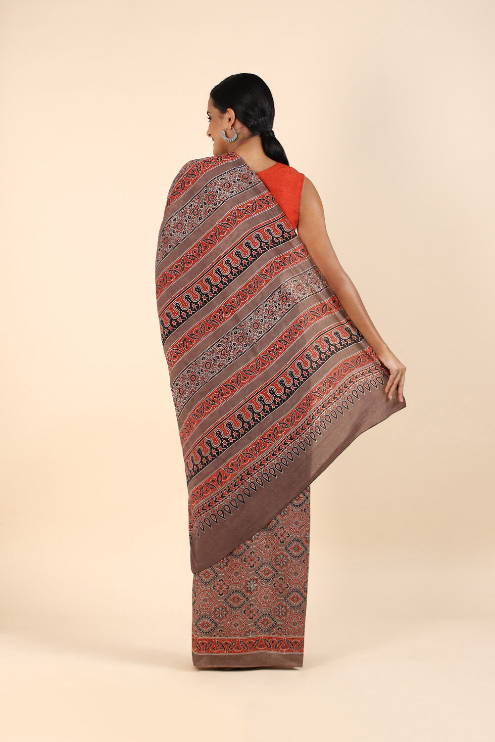Brown Pure Cotton Ajrakh Printed Saree image number null