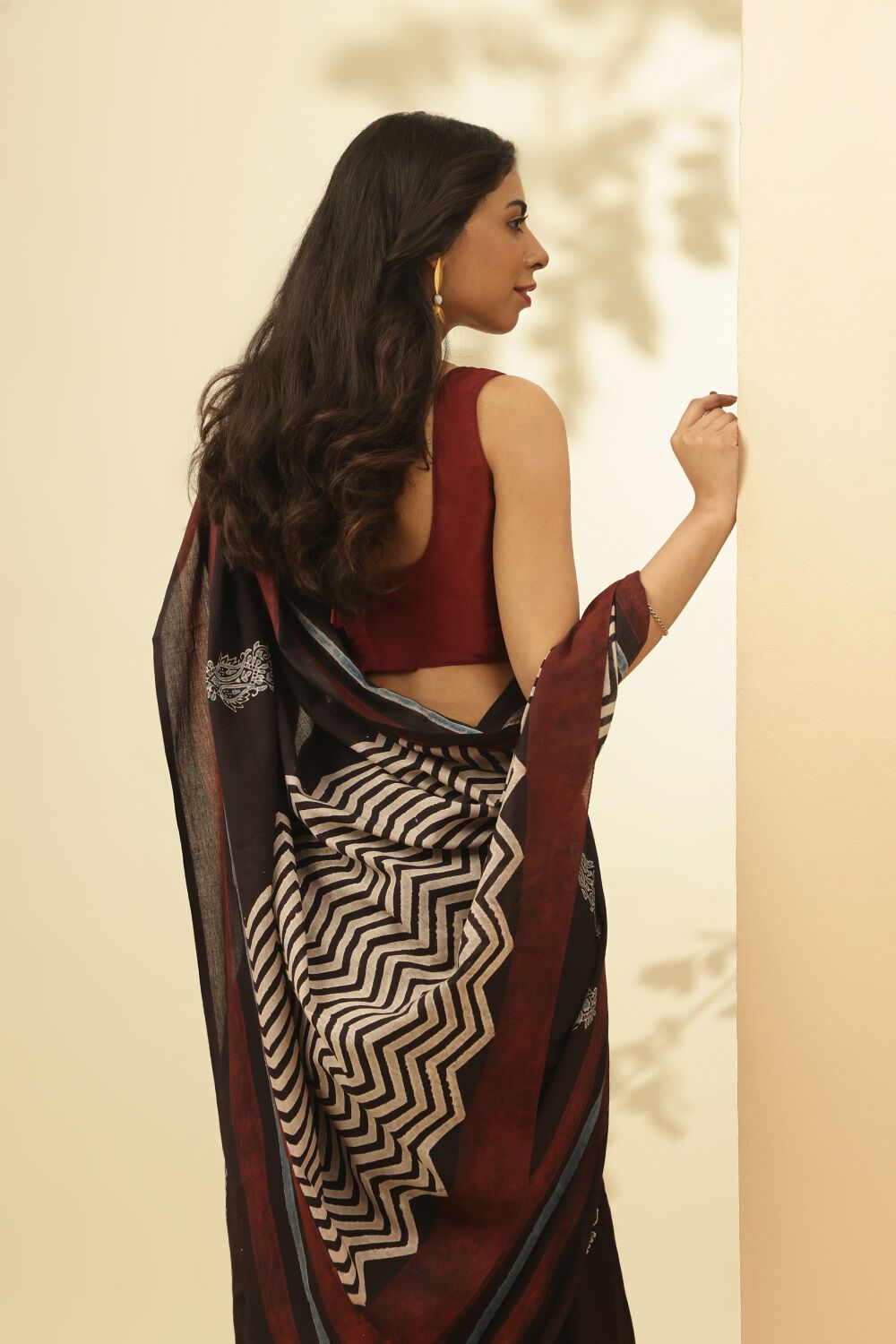 Black Gujarat Pure Cotton Ajrakh Saree image number null