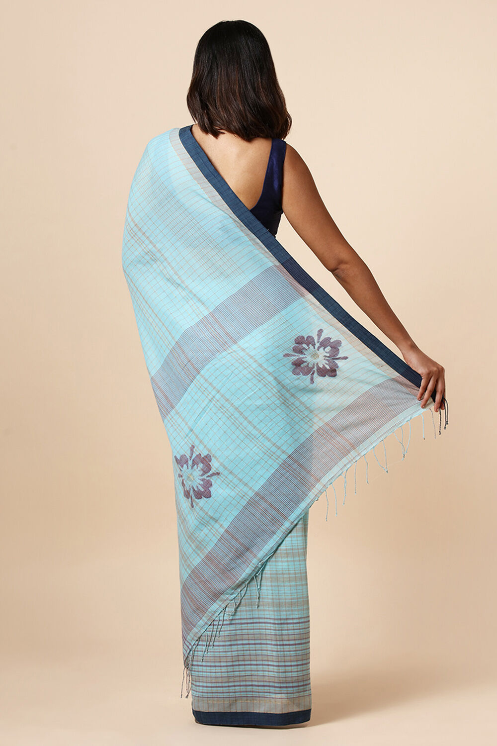 Light Blue Cotton Pure Khadi Jamdani Saree image number null