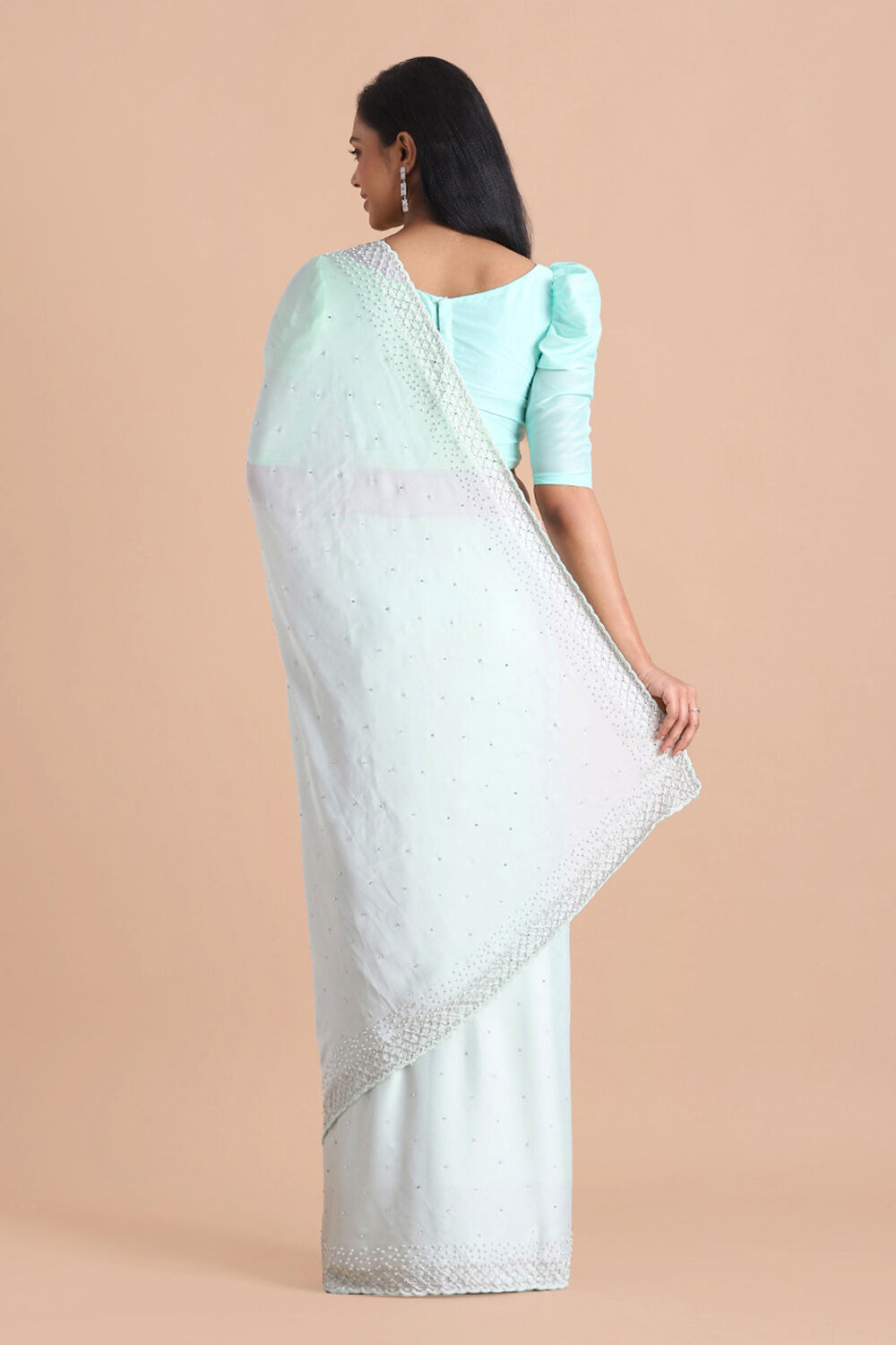 Light Pure Blue Embroidered Saree image number null