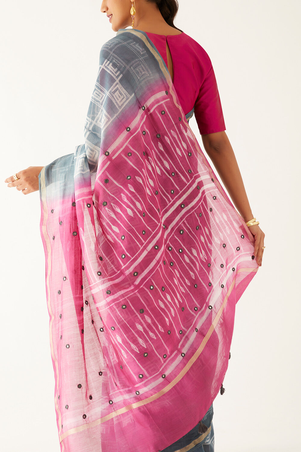 Dark Blue Pure Silk Cotton Shibori Saree image number null