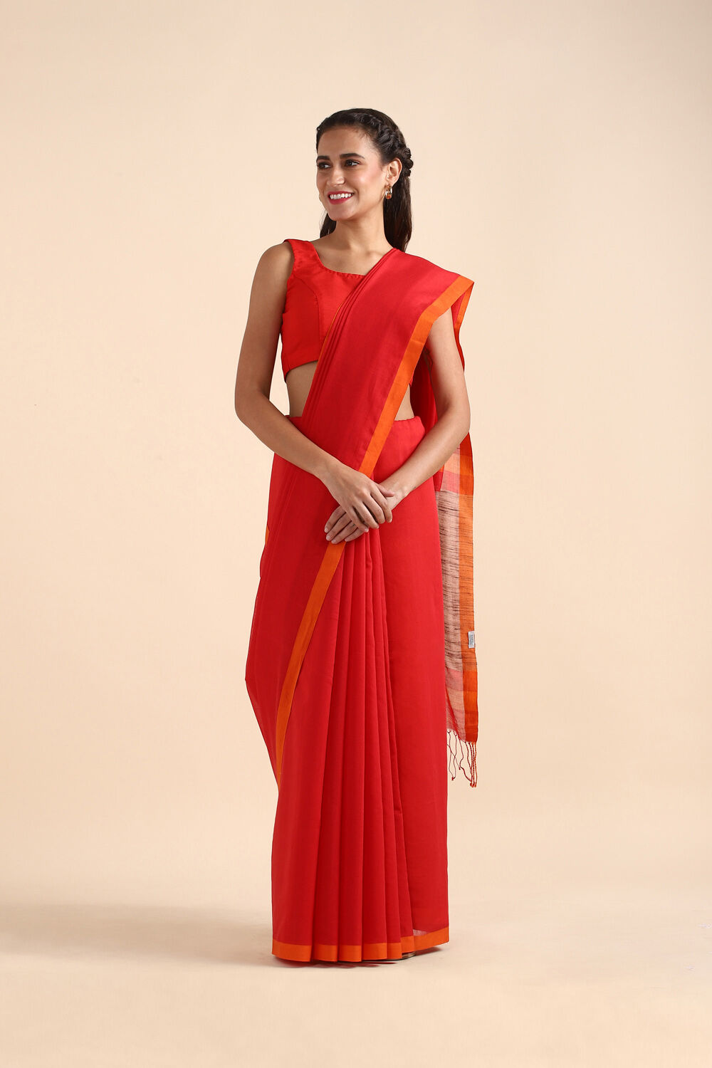 Red Pure Silk Cotton Bengal Saree image number null