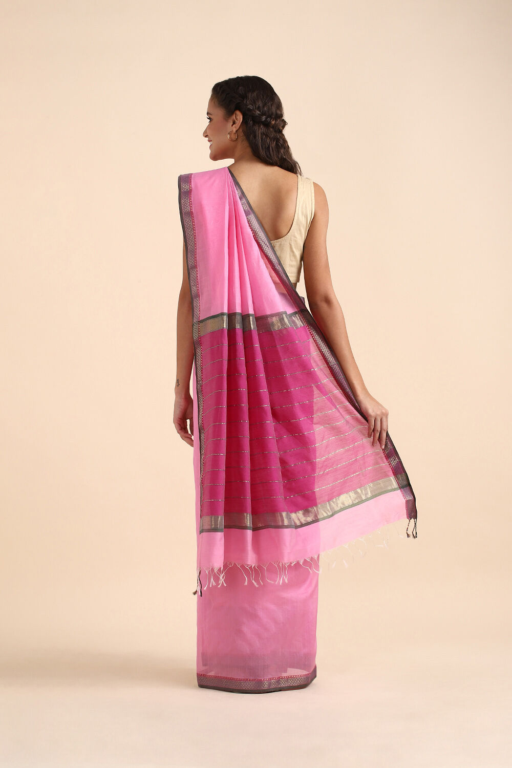 Light Pink Pure Silk Cotton Maheswari Saree image number null