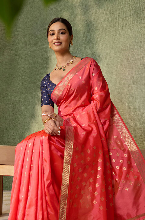 Pink Silk Viscose Cutwork Banaras  Saree