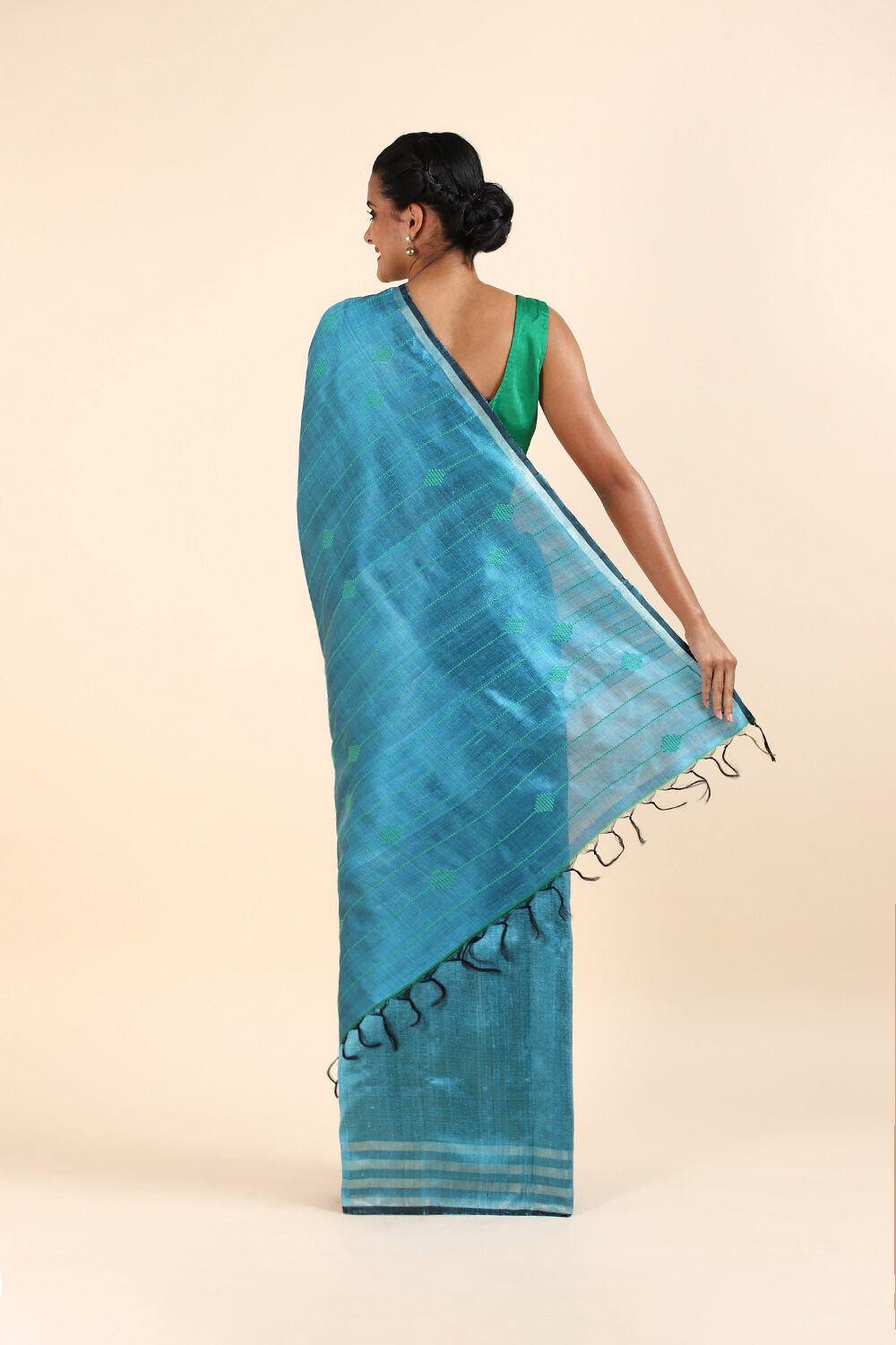 Light Blue Pure Tussar Silk Bhagalpuri Saree image number null
