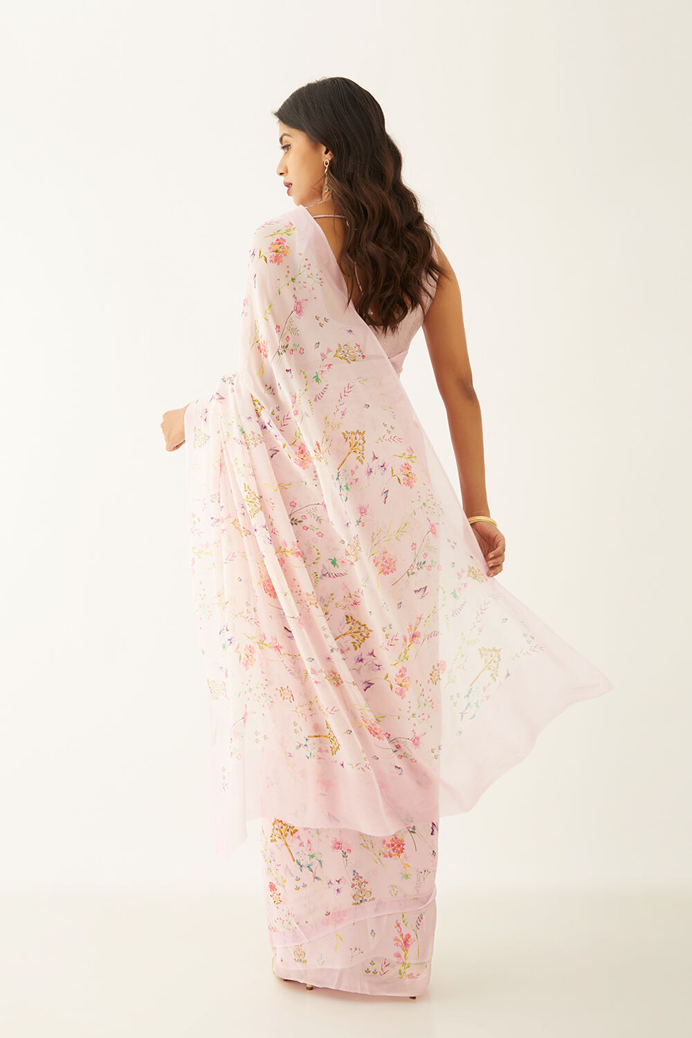 Light Pink Viscose Georgette Digital Print Saree image number null